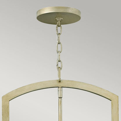 Hinkley Nest 4-Light Lantern Chandelier in Silver Leaf with Distressed Etched Glass