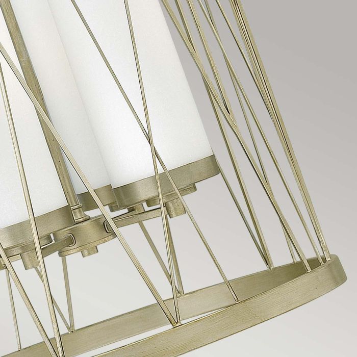 Hinkley Nest 4-Light Lantern Chandelier in Silver Leaf with Distressed Etched Glass