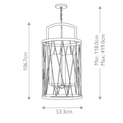 Hinkley Nest 4-Light Lantern Chandelier in Silver Leaf with Distressed Etched Glass