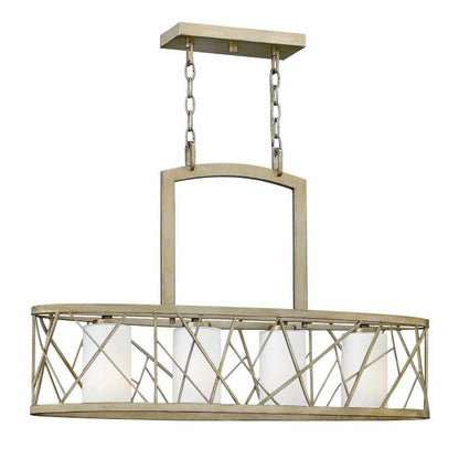 Hinkley Nest 4-Light Island Chandelier in Silver Leaf with Distressed Etched Glass