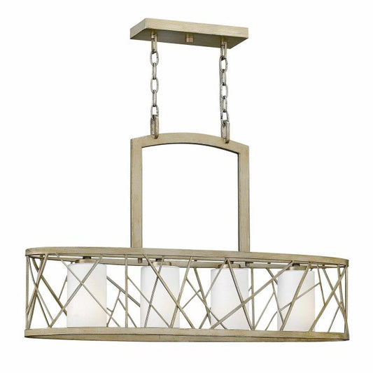 Hinkley Nest 4-Light Island Chandelier in Silver Leaf with Distressed Etched Glass