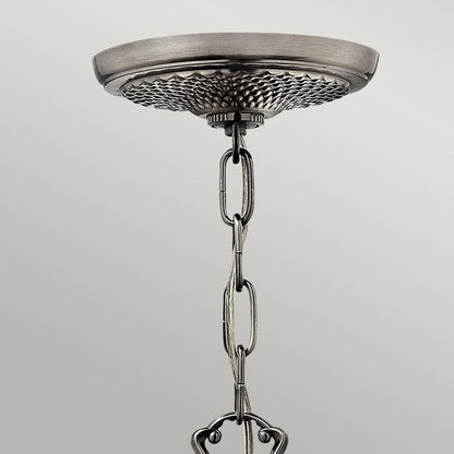 Hinkley Plantation 3-Light Polished Antique Nickel Candle Chandelier with Linen Shades and Clear Optic Glass