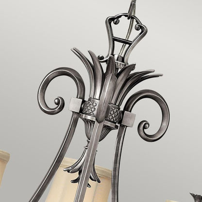 Hinkley Plantation 3-Light Polished Antique Nickel Candle Chandelier with Linen Shades and Clear Optic Glass