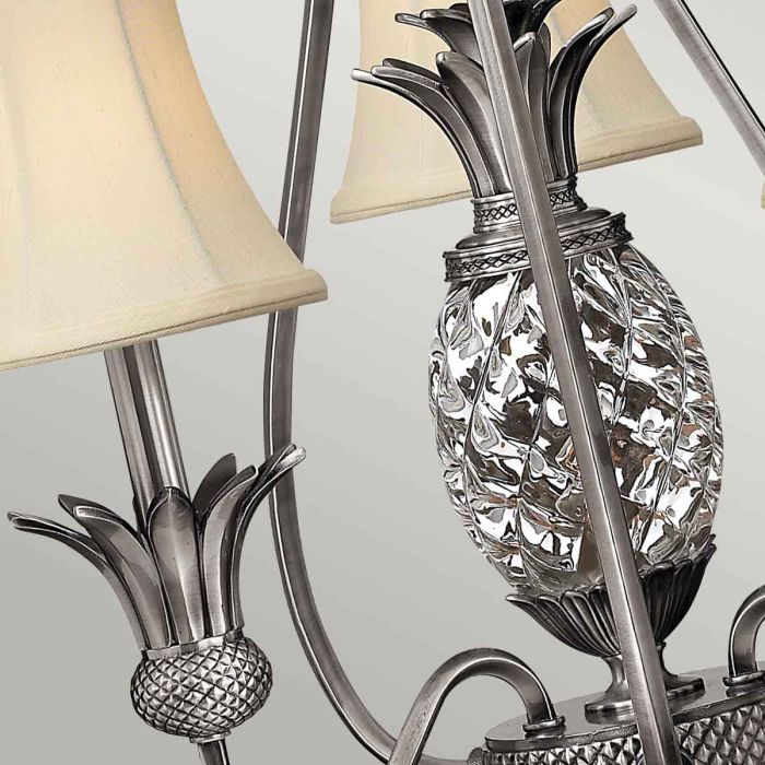 Hinkley Plantation 3-Light Polished Antique Nickel Candle Chandelier with Linen Shades and Clear Optic Glass