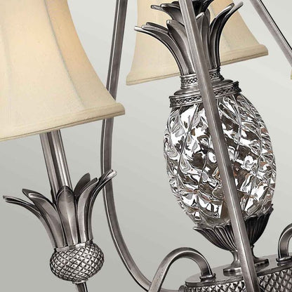 Hinkley Plantation 3-Light Polished Antique Nickel Candle Chandelier with Linen Shades and Clear Optic Glass