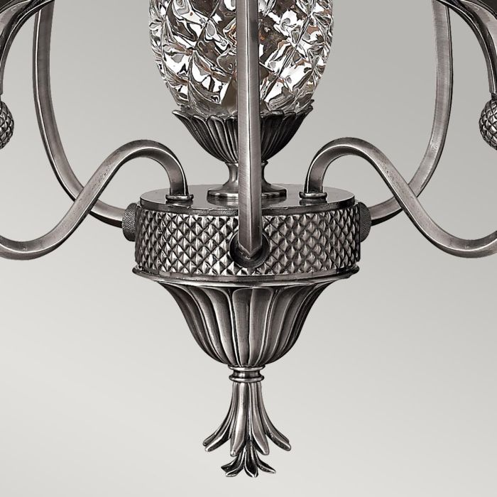 Hinkley Plantation 3-Light Polished Antique Nickel Candle Chandelier with Linen Shades and Clear Optic Glass