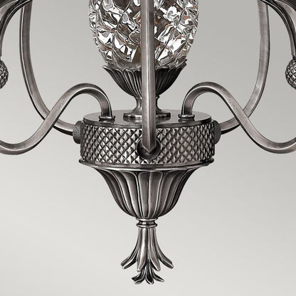 Hinkley Plantation 3-Light Polished Antique Nickel Candle Chandelier with Linen Shades and Clear Optic Glass