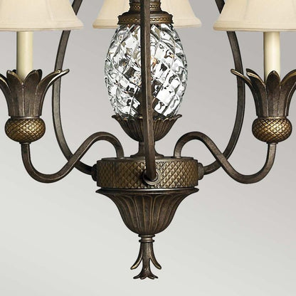 Hinkley Plantation 3-Light Pearl Bronze Candle Chandelier with Linen Shades and Clear Optic Glass