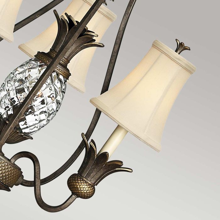Hinkley Plantation 3-Light Pearl Bronze Candle Chandelier with Linen Shades and Clear Optic Glass