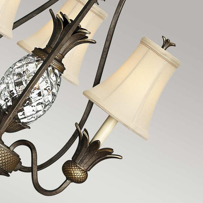 Hinkley Plantation 3-Light Pearl Bronze Candle Chandelier with Linen Shades and Clear Optic Glass