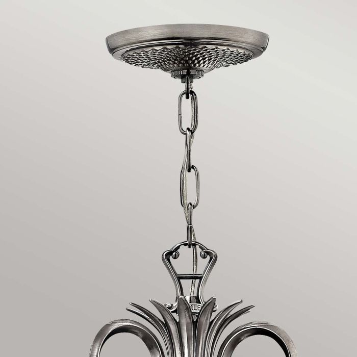 Hinkley Plantation 7-Light Polished Antique Nickel Candle Chandelier with Linen Shades and Clear Optic Glass
