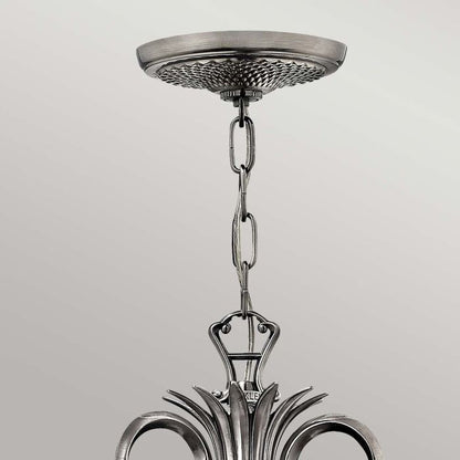 Hinkley Plantation 7-Light Polished Antique Nickel Candle Chandelier with Linen Shades and Clear Optic Glass
