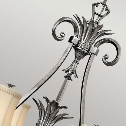 Hinkley Plantation 7-Light Polished Antique Nickel Candle Chandelier with Linen Shades and Clear Optic Glass