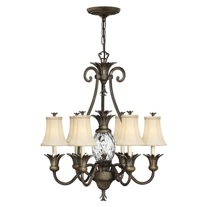 Hinkley Plantation 7-Light Pearl Bronze Candle Chandelier with Linen Shades and Clear Optic Glass