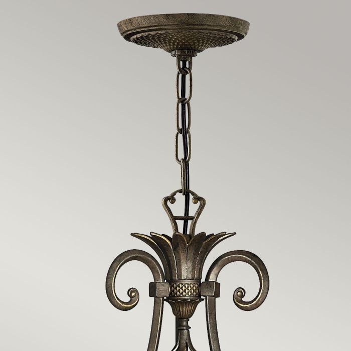 Hinkley Plantation 7-Light Pearl Bronze Candle Chandelier with Linen Shades and Clear Optic Glass