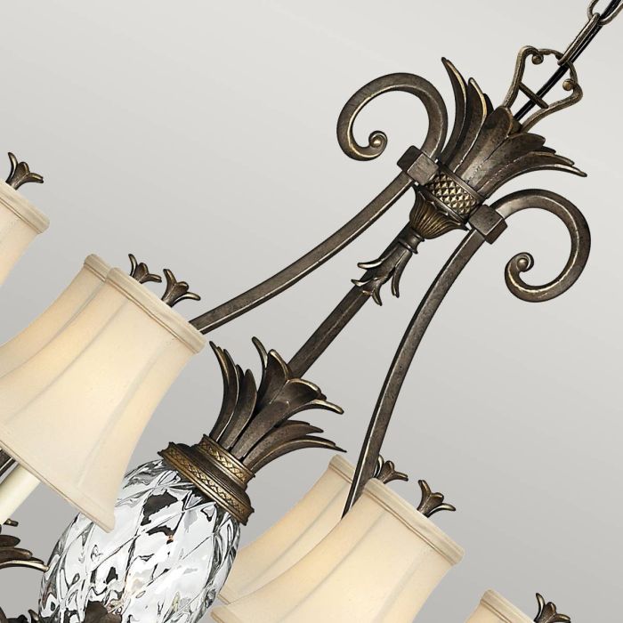 Hinkley Plantation 7-Light Pearl Bronze Candle Chandelier with Linen Shades and Clear Optic Glass