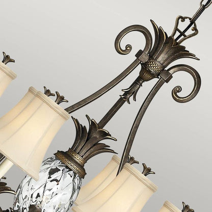 Hinkley Plantation 7-Light Pearl Bronze Candle Chandelier with Linen Shades and Clear Optic Glass
