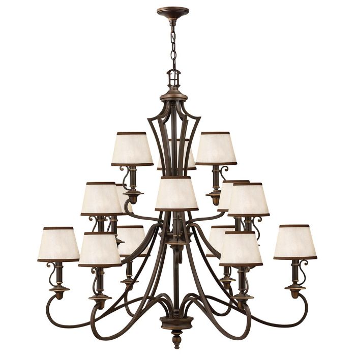 Hinkley Plymouth 15-Light Olde Bronze Candle Chandelier with Organza Shades