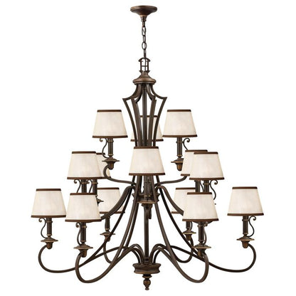 Hinkley Plymouth 15-Light Olde Bronze Candle Chandelier with Organza Shades