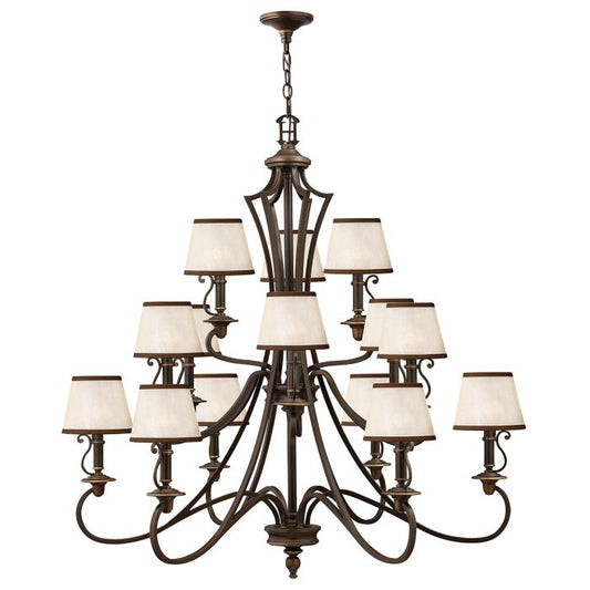 Hinkley Plymouth 15-Light Olde Bronze Candle Chandelier with Organza Shades