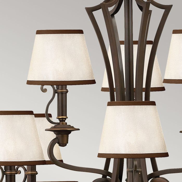 Hinkley Plymouth 15-Light Olde Bronze Candle Chandelier with Organza Shades