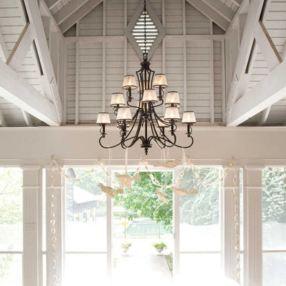 Hinkley Plymouth 15-Light Olde Bronze Candle Chandelier with Organza Shades