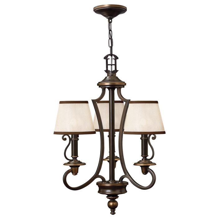 Hinkley Plymouth 3-Light Olde Bronze Candle Chandelier with Organza Shades