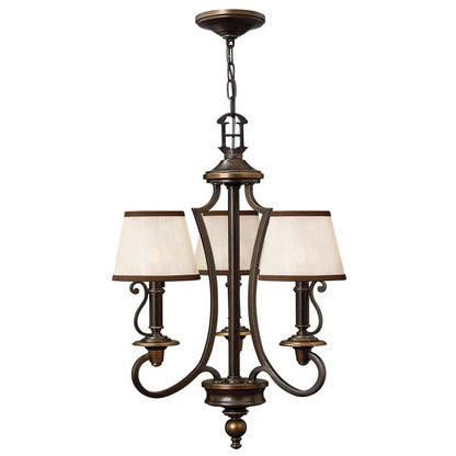 Hinkley Plymouth 3-Light Olde Bronze Candle Chandelier with Organza Shades