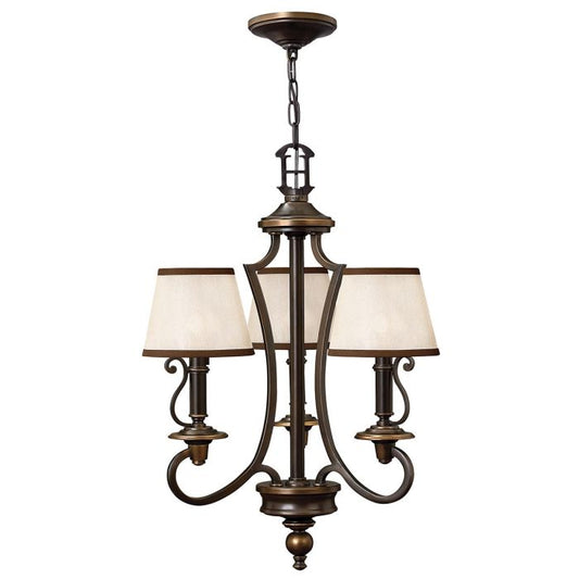 Hinkley Plymouth 3-Light Olde Bronze Candle Chandelier with Organza Shades