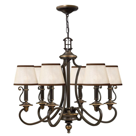 Hinkley Plymouth 6-Light Olde Bronze Candle Chandelier with Organza Shades