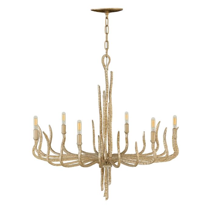 Hinkley Spyre 6-Light Champagne Gold Candle Chandelier with Ivory Linen Shades