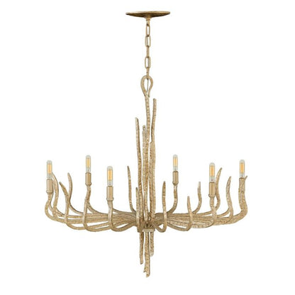 Hinkley Spyre 6-Light Champagne Gold Candle Chandelier with Ivory Linen Shades