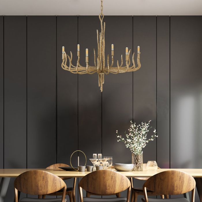 Hinkley Spyre 6-Light Champagne Gold Candle Chandelier with Ivory Linen Shades