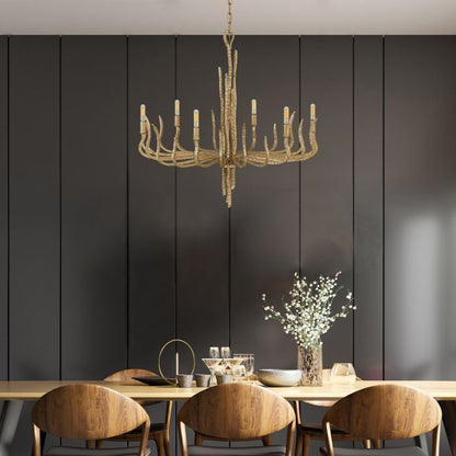 Hinkley Spyre 6-Light Champagne Gold Candle Chandelier with Ivory Linen Shades