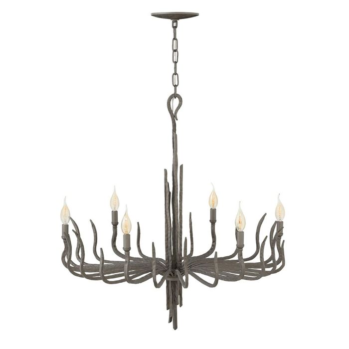 Hinkley Spyre 6-Light Metallic Matte Bronze Candle Chandelier with Ivory Linen Shades