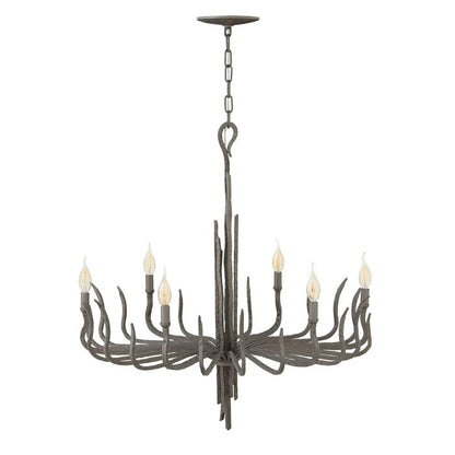 Hinkley Spyre 6-Light Metallic Matte Bronze Candle Chandelier with Ivory Linen Shades