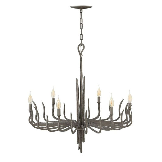 Hinkley Spyre 6-Light Metallic Matte Bronze Candle Chandelier with Ivory Linen Shades