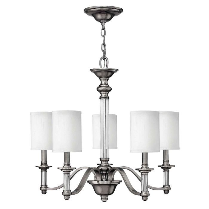 Hinkley Sussex 5-Light Brushed Nickel Modern Chandelier with Linen Shades and Clear Glass