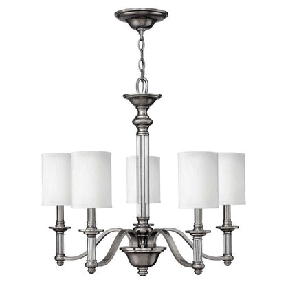 Hinkley Sussex 5-Light Brushed Nickel Modern Chandelier with Linen Shades and Clear Glass