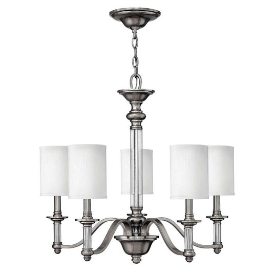 Hinkley Sussex 5-Light Brushed Nickel Modern Chandelier with Linen Shades and Clear Glass