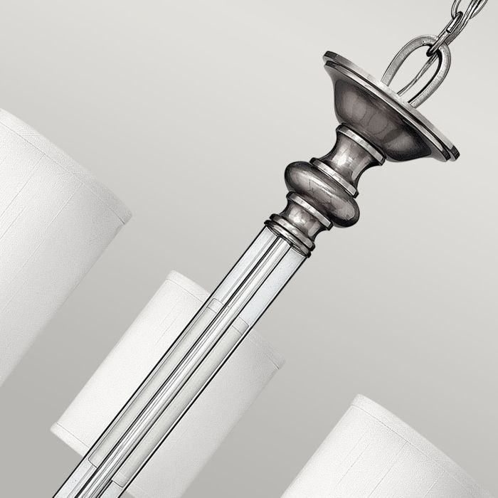 Hinkley Sussex 5-Light Brushed Nickel Modern Chandelier with Linen Shades and Clear Glass