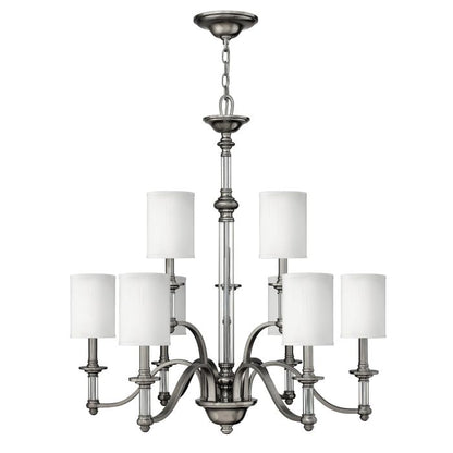 Hinkley Sussex 9-Light Brushed Nickel Modern Chandelier with Linen Shades and Clear Glass