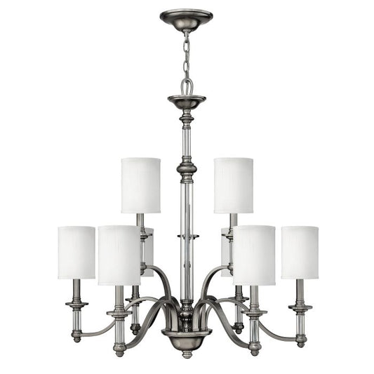 Hinkley Sussex 9-Light Brushed Nickel Modern Chandelier with Linen Shades and Clear Glass