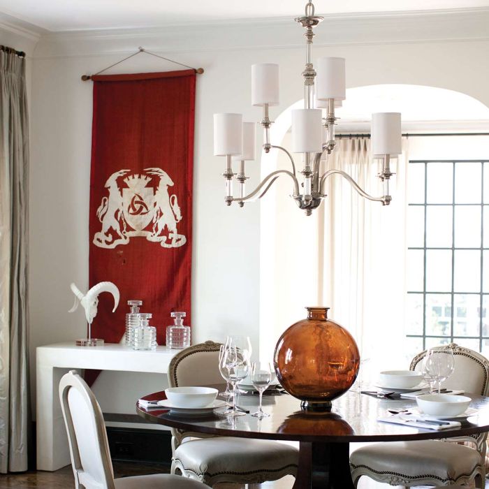 Hinkley Sussex 9-Light Brushed Nickel Modern Chandelier with Linen Shades and Clear Glass