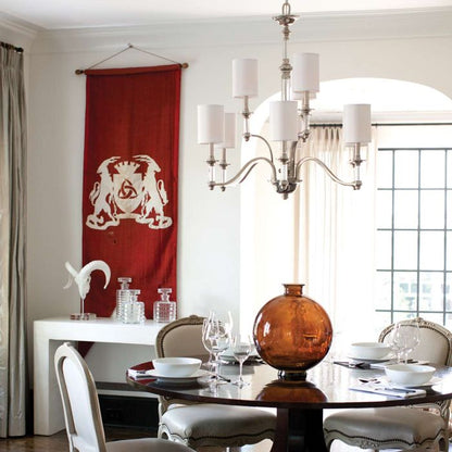 Hinkley Sussex 9-Light Brushed Nickel Modern Chandelier with Linen Shades and Clear Glass