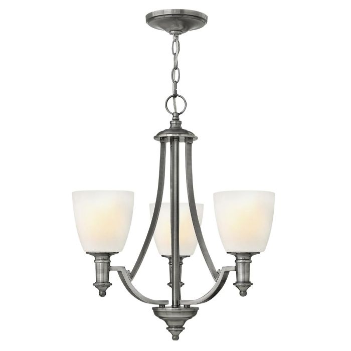 Hinkley Truman 3-Light Antique Nickel Modern Chandelier with Etched Opal Glass