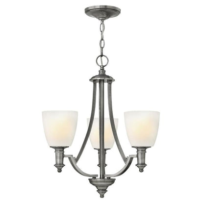 Hinkley Truman 3-Light Antique Nickel Modern Chandelier with Etched Opal Glass