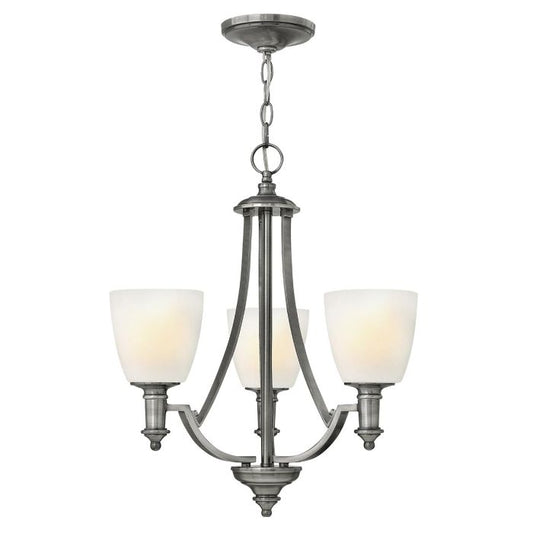 Hinkley Truman 3-Light Antique Nickel Modern Chandelier with Etched Opal Glass