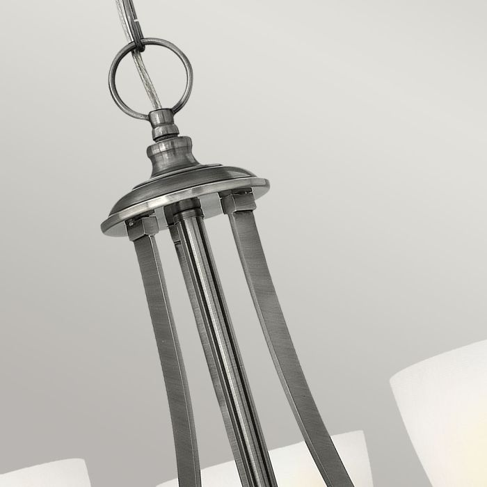 Hinkley Truman 3-Light Antique Nickel Modern Chandelier with Etched Opal Glass