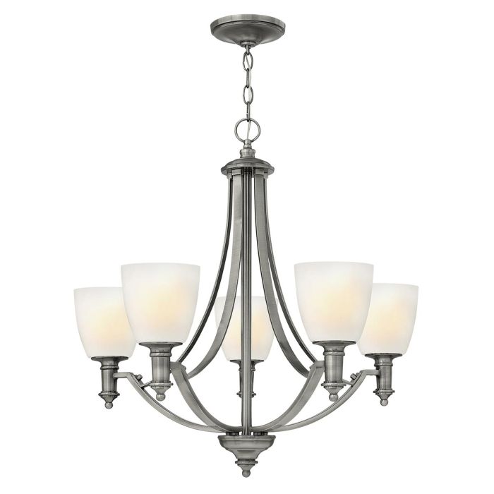 Hinkley Truman 5-Light Antique Nickel Modern Chandelier with Etched Opal Glass
